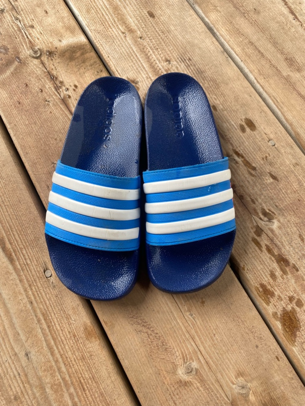 adidas Blue and White Kids Slide Sandals Size 3